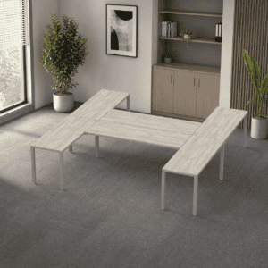 Escritorio en H Billydesk 300x300cm - Encino Polar-Oxford