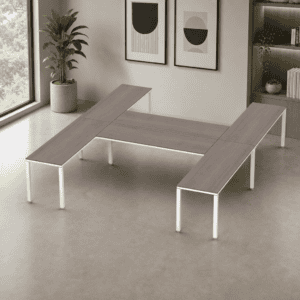 Escritorio en H Billydesk 360x300cm - Ceniza-Blanco